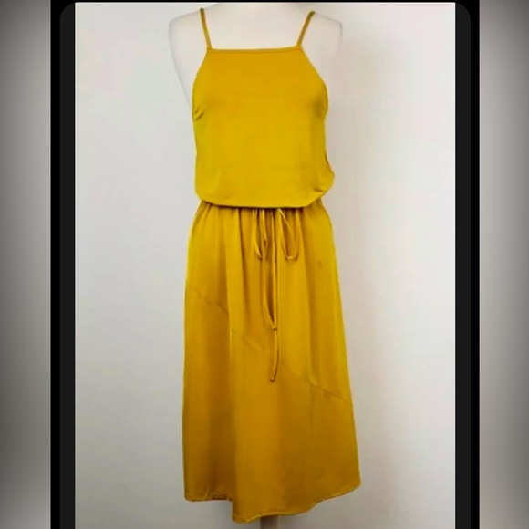ZARA Gold / Yellow / Mustard Slip Dress with Drawstring Waist - Picture 9 of 10